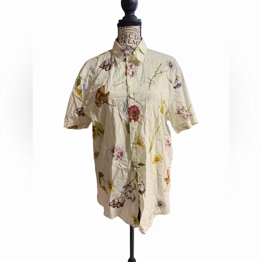 Gucci Cream Floral Short-Sleeve Button-Down Shirt